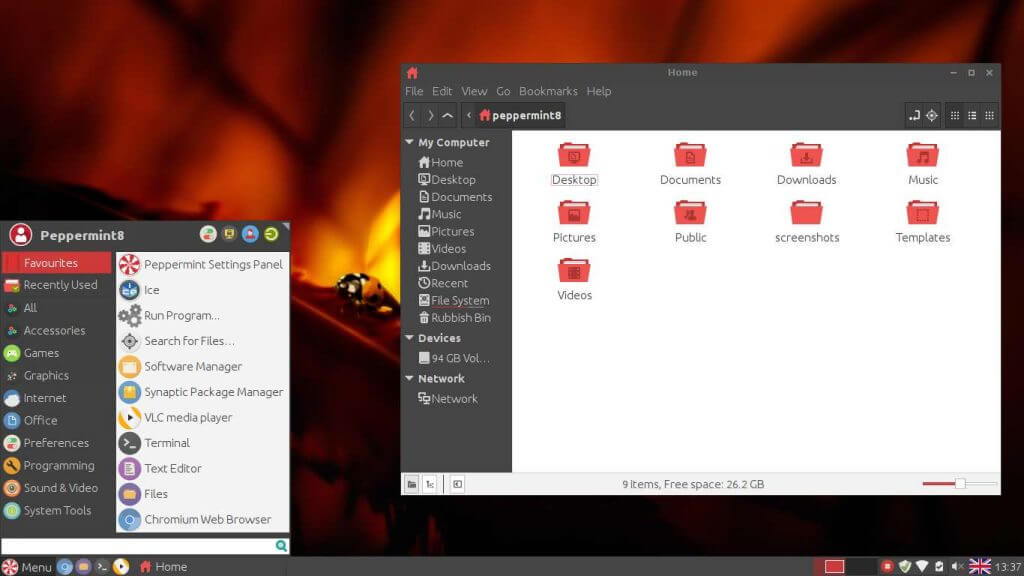 Peppermint OS 8 with theme Light GTK and Numix Icons