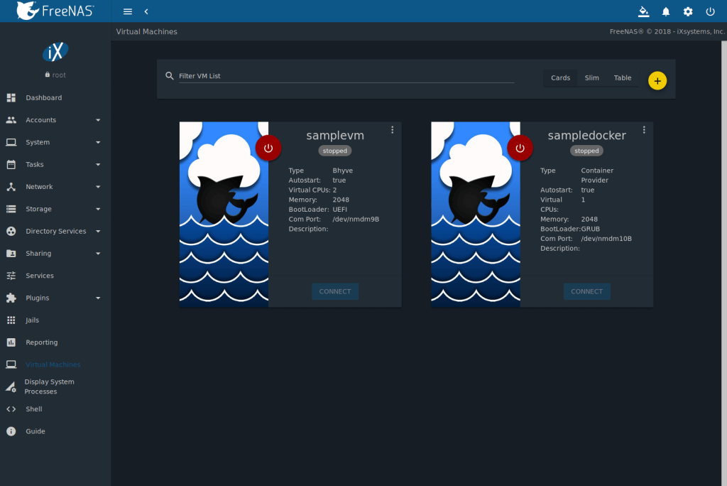 FreeNAS Dashboard - VM